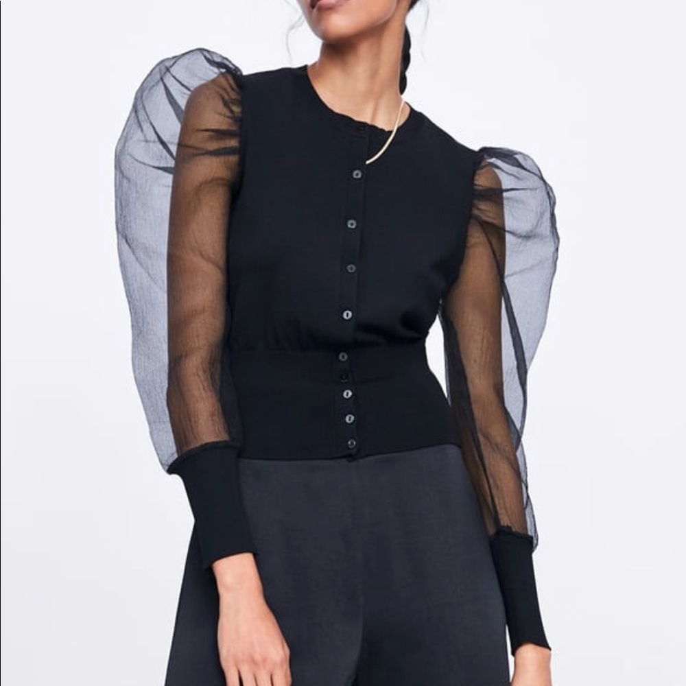 BNWT ZARA sweater with sheer puffy sleeve size L